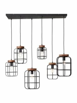 Blitzangebot 🎉 Decken- & Hängeleuchten Brilliant Pendelleuchte, 6-flammig Gwen 130x110x45 Cm In Schwarz Stahl/holz Günstig Kaufen 🧨