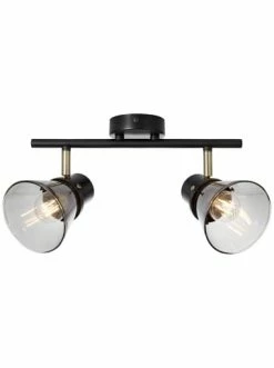 Bester Verkauf ⭐ Decken- & Hängeleuchten Brilliant Spotrohr, 2-flammig Ronald 17,5x37,5x18 Cm In Schwarz/antik Messing/Rauchglas Günstig Kaufen 🌟